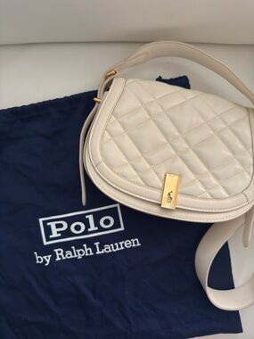 Polo by Ralph Lauren Quilted Cream Shoulder Bag with Gold Hardware